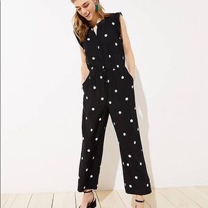 LOFT Button Up Polka Dot Jumpsuit